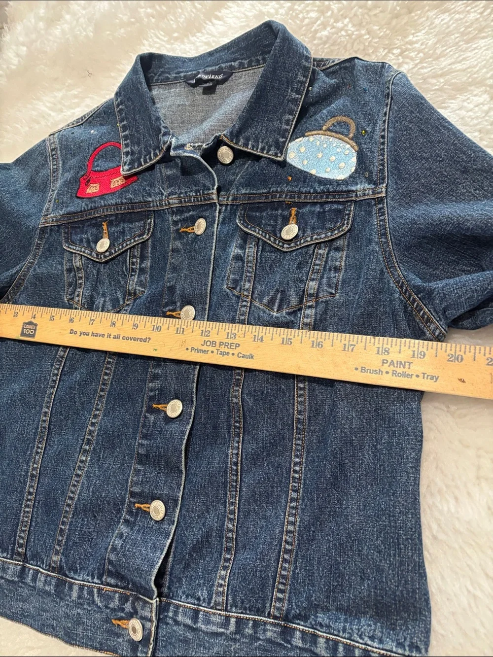 Lands' End Dark Blue Denim Jacket with Red and Light Blue Purse Patches